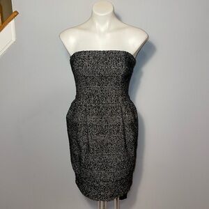 Express Women's Strapless Tweed Sheath Dress Black Wool Blend Pockets NWT